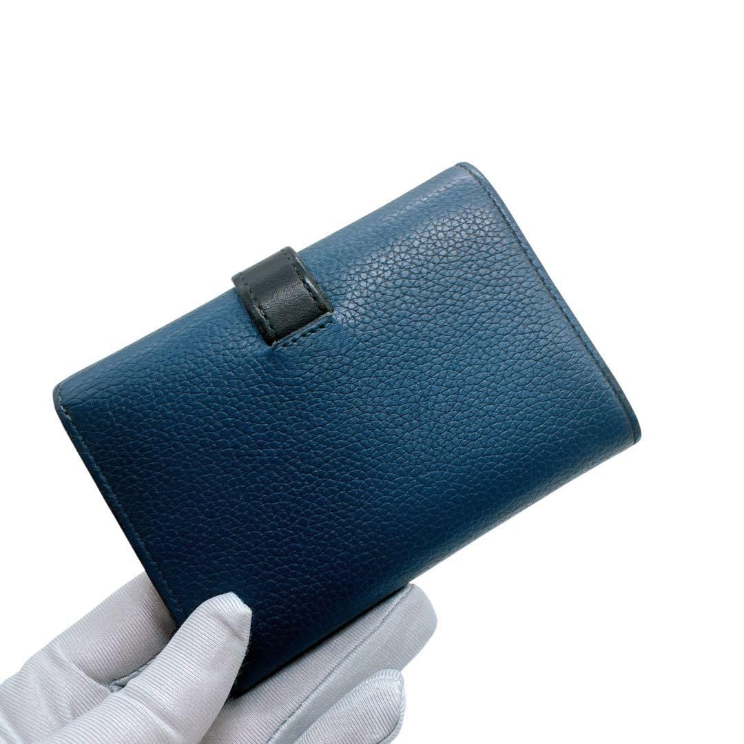 ✨美品✨LOEWE レザー ミディアム ウォレット 二つ折り ブルー ロエベ レザー バーティカルウォレット ミディアム 二つ折り財布