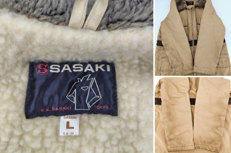 05wm00336 SASAKI WINTER WEAR 佐々木 3点セット ジャケット/ボトムス/フード フィッシングウェア ボア 防寒具 Lサイズ ベージュ 箱付き【中古品】