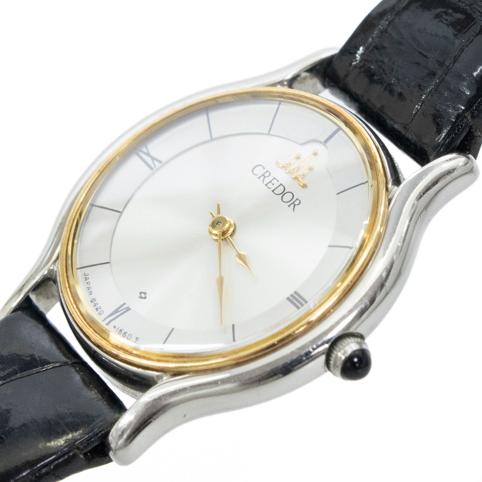 1円 稼動 美品 セイコー クレドール 8420-0150 18K×SS シルバー文字盤 QZ