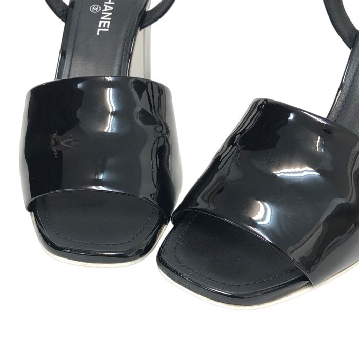 CHANEL シャネル ココマーク G38684 サンダル パテントレザー ブラック 9.5cmヒール サイズ37.5 24cm相当 レディース KIN-KAAI_COM