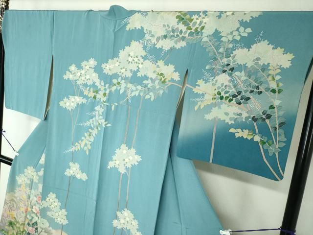 極上　訪問着　友禅　風景草花文　暈し染め　正絹　逸品 平和屋本店□極上 本加賀友禅作家 百貫華峰 訪問着 枝