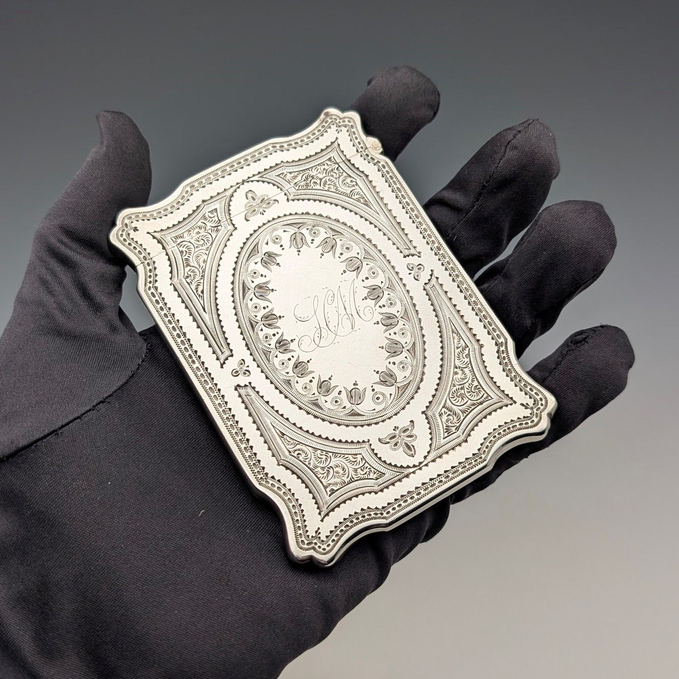 1880年 英国アンティーク 純銀製 カードケース 72g Hilliard