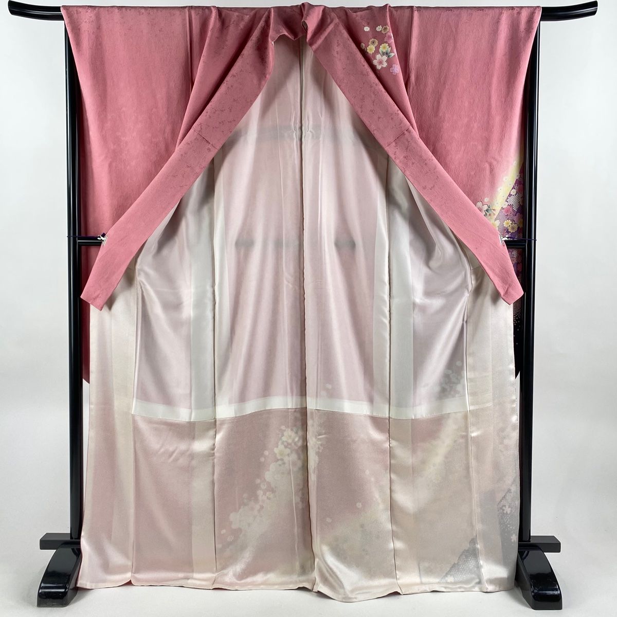 振袖 身丈173cm 裄丈69cm L 袷 桜 梅 金彩 ぼかし ピンク 正絹 名品
