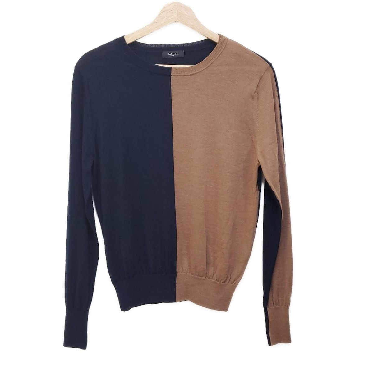 PaulSmith BLACK(ポールスミスブラック) 長袖セーター サイズM レディース美品  - ネイビー×ブラウン クルーネック PaulSmith BLACK(ポールスミスブラック) 長袖セーター サイズM