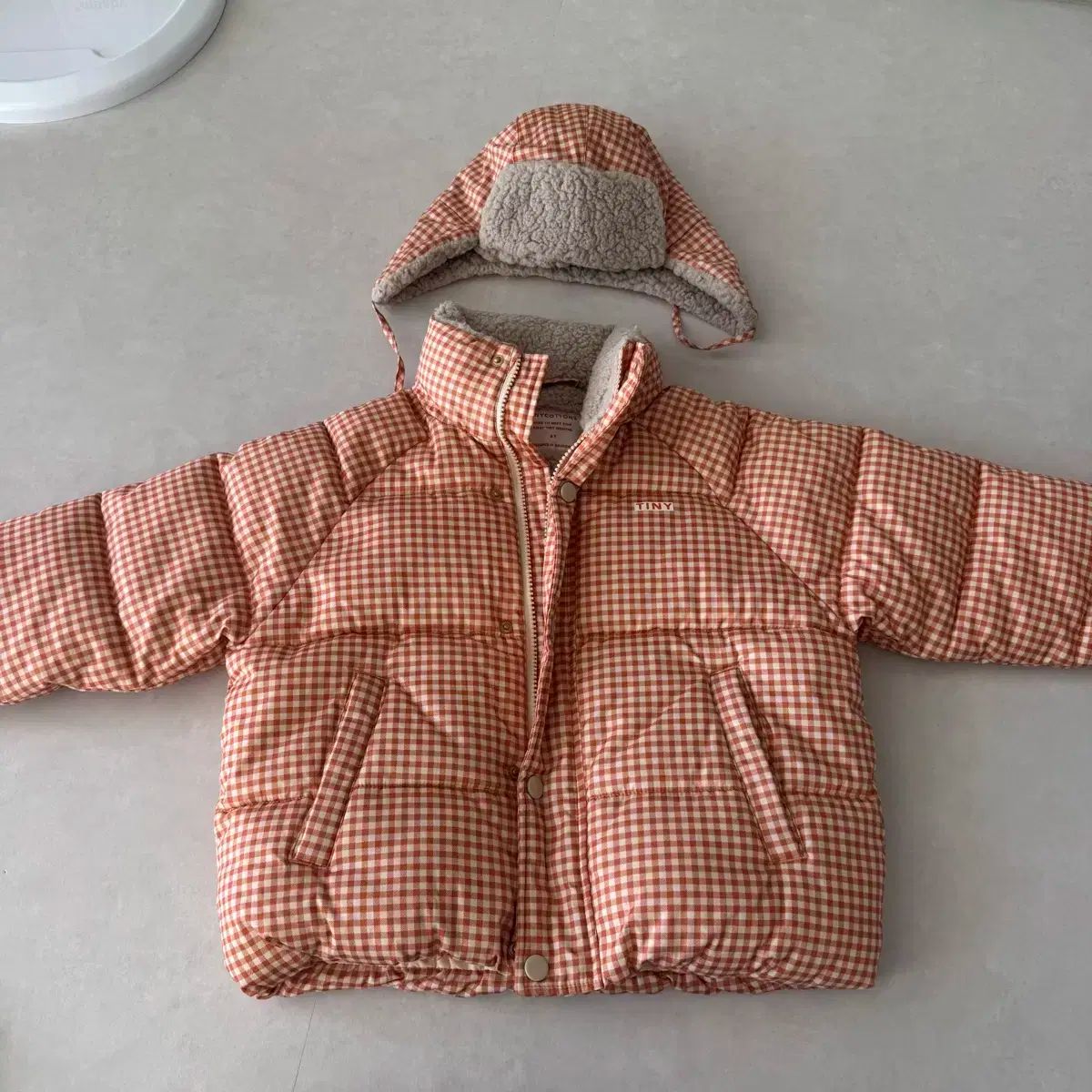 タイニコットン CHECK ダウン オレンジ 6Y 帽子 L セット