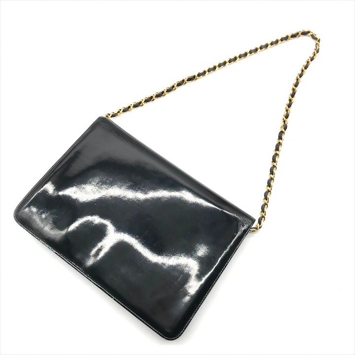 良品 CHANEL シャネル ココマーク プッシュロック パテント チェーン ショルダー バッグ ブラック a3267 良品 CHANEL シャネル ココマーク プッシュロック パテント チェーン