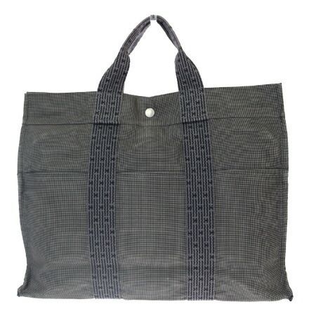 送料無料 【中古】 エルメス HERMES エールライン MM トートバッグ ハンド グレー ブラック キャンバス 01EW468