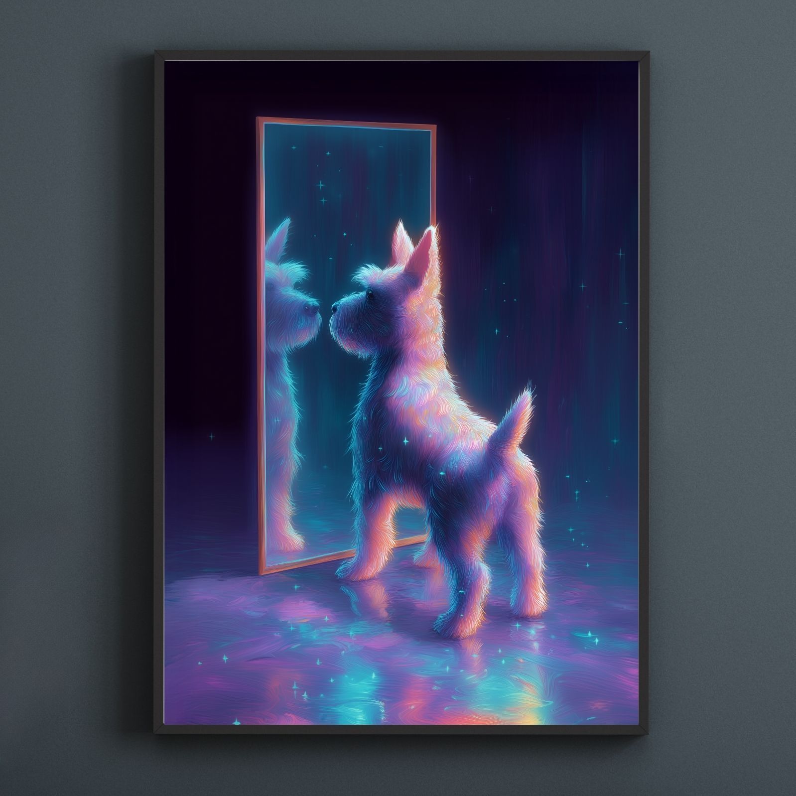 名入れOK リフレクション - シュナウザー犬 No.3 アートポスター ペットロス うちの子記念日 北欧 ナチュラル モダンインテリア