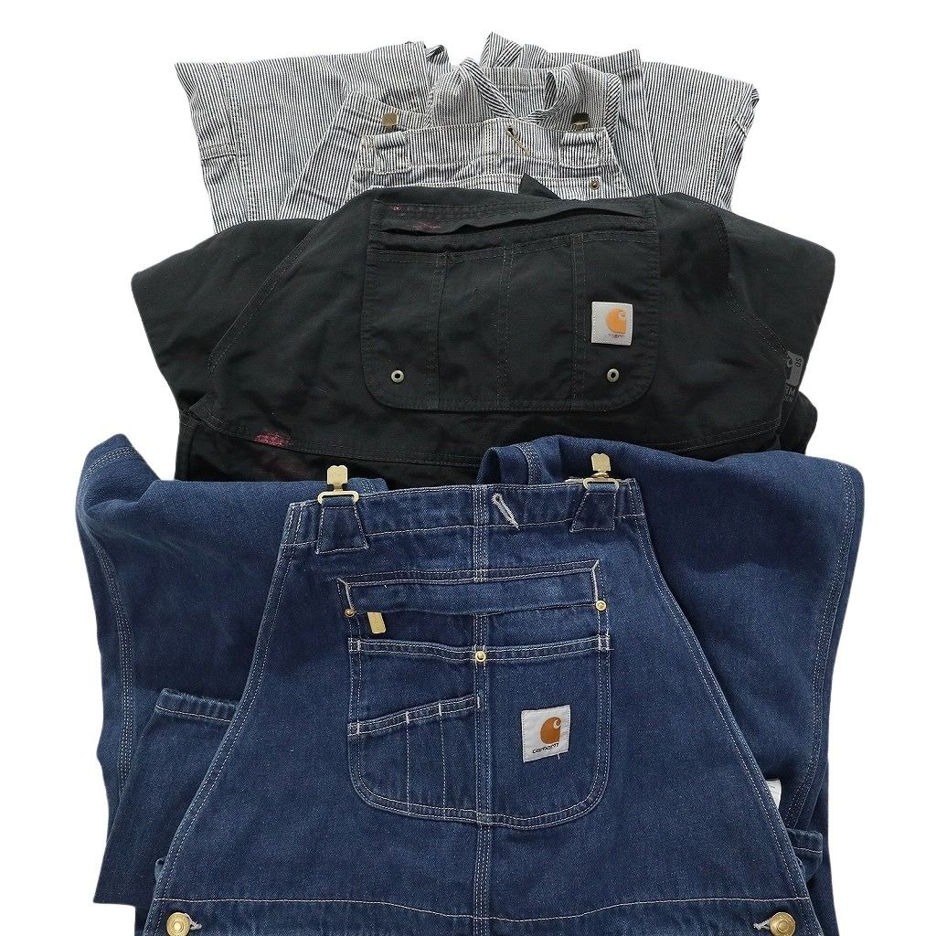 古着卸 カーハート Carhartt パンツ 3枚セット メンズ 36 |38 ヒッコリーストライプ ブルーデニム ワーク 古着 MZ8710