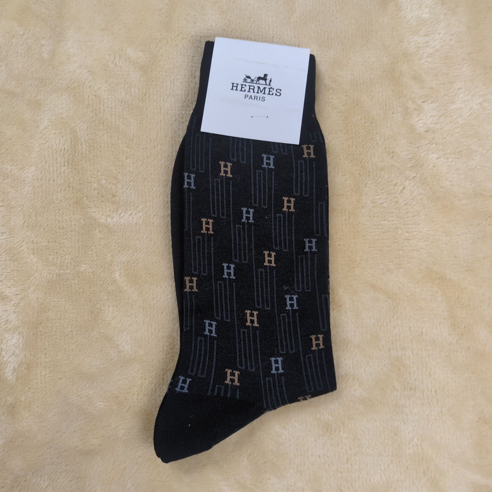 フォロー割 新品 HERMES エルメス Hロゴ 靴下 ソックス セット ソックス Hロゴ 靴下 ブラック ウール90%/ナイロン10% HERMES