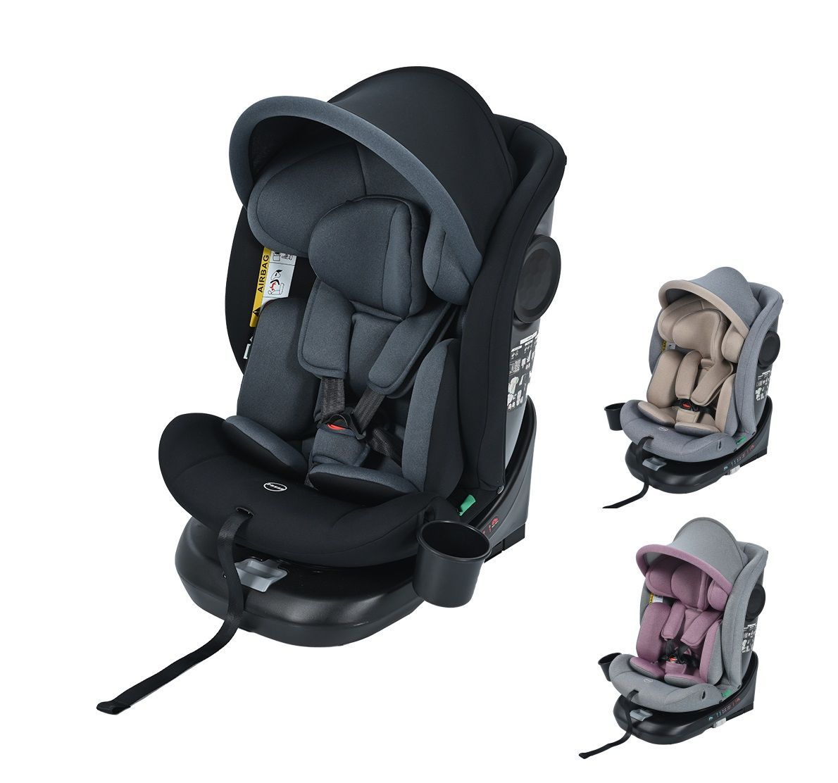 Kidsbliss チャイルドシート【トップテザータイプ】ISOFIX  0歳～12歳 360度回転式 ジュニアシート 150cm身長対応 5点式ハーネス EU安全基準R129対応 調節可能 洗える キャノピー付き ドリンクホルダー付き PP311761