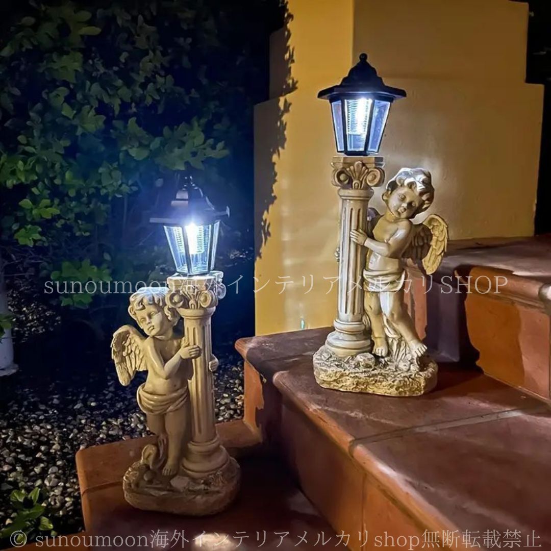 オブジェ ガーデンライト 置物 天使 自動点灯 ソーラー 充電式 おしゃれ かわいい ガーデニング 置き型 外灯 庭 ベランダ 屋外 照明 樹脂製 4-7