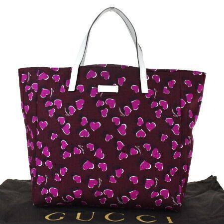【中古】 グッチ GUCCI トートバッグ ハンド ハート柄 ピンク キャンバス レザー 保存袋付き 38SB275
