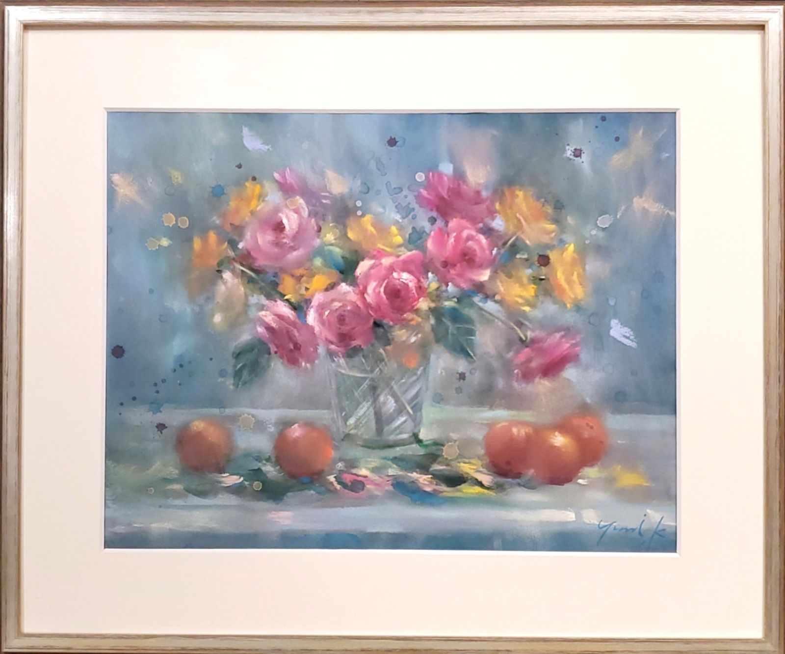 絵画 ｢フラワームーン｣ F6 額付 Yumi Kohnoura 神之浦由美 静物画 薔薇 作品