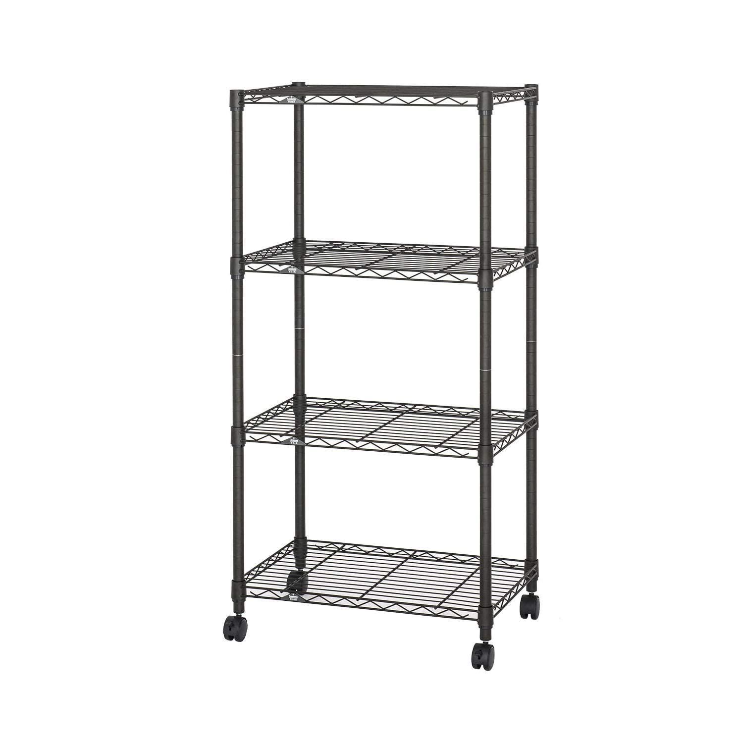 在庫 スリム 奥行40 キャスター付き スチールラック 幅60 黒 ブラック 4段 収納棚 おしゃれ ラック キッチンラック サビに強い ノワール 組立簡単 幅61×奥行41×高125.5cm ルミナス ポール径25mm 耐荷重80kg ドウシシャ N