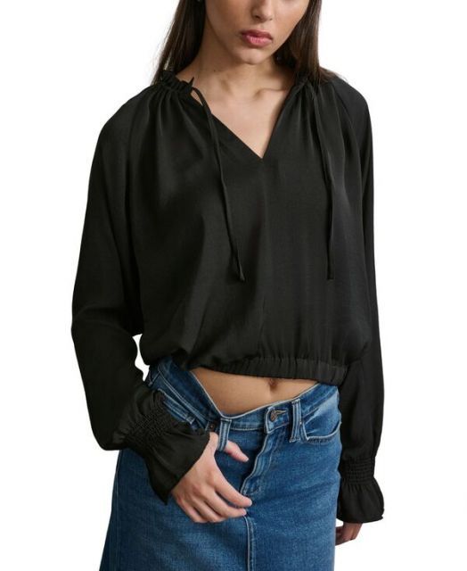 売れ筋商品|||ダナ キャラン ニューヨーク カットソー トップス レディース Plus Size Mixed Media Button Front Blouse Black 送料無料】 ダナ キャラン ニューヨーク レディース シャツ