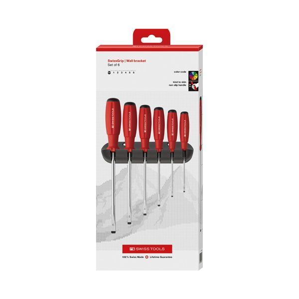 PB SWISS TOOLS ピービースイスツールズ 6本組 スイスグリップ マイナスドライバーセット ホルダー付 ペーパーボックス入 8240.CBB