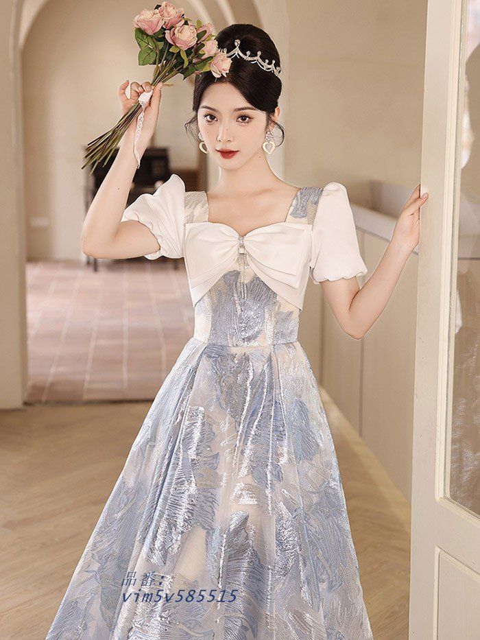 ドレス ビッグリボン 大人 ピアノ 発表会 ロングドレス 演奏会 フリル