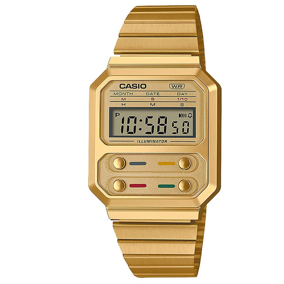 カシオ　デジタル腕時計　未使用品　ステンレス　レトロデザイン　ゴールドモデル