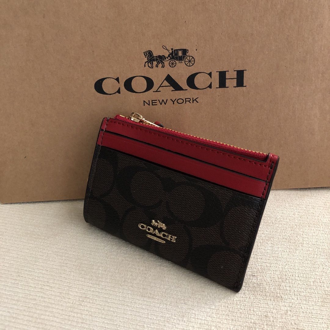 新品 COACH コーチ 定価17,600円 レザー コイン パス IDケース リング