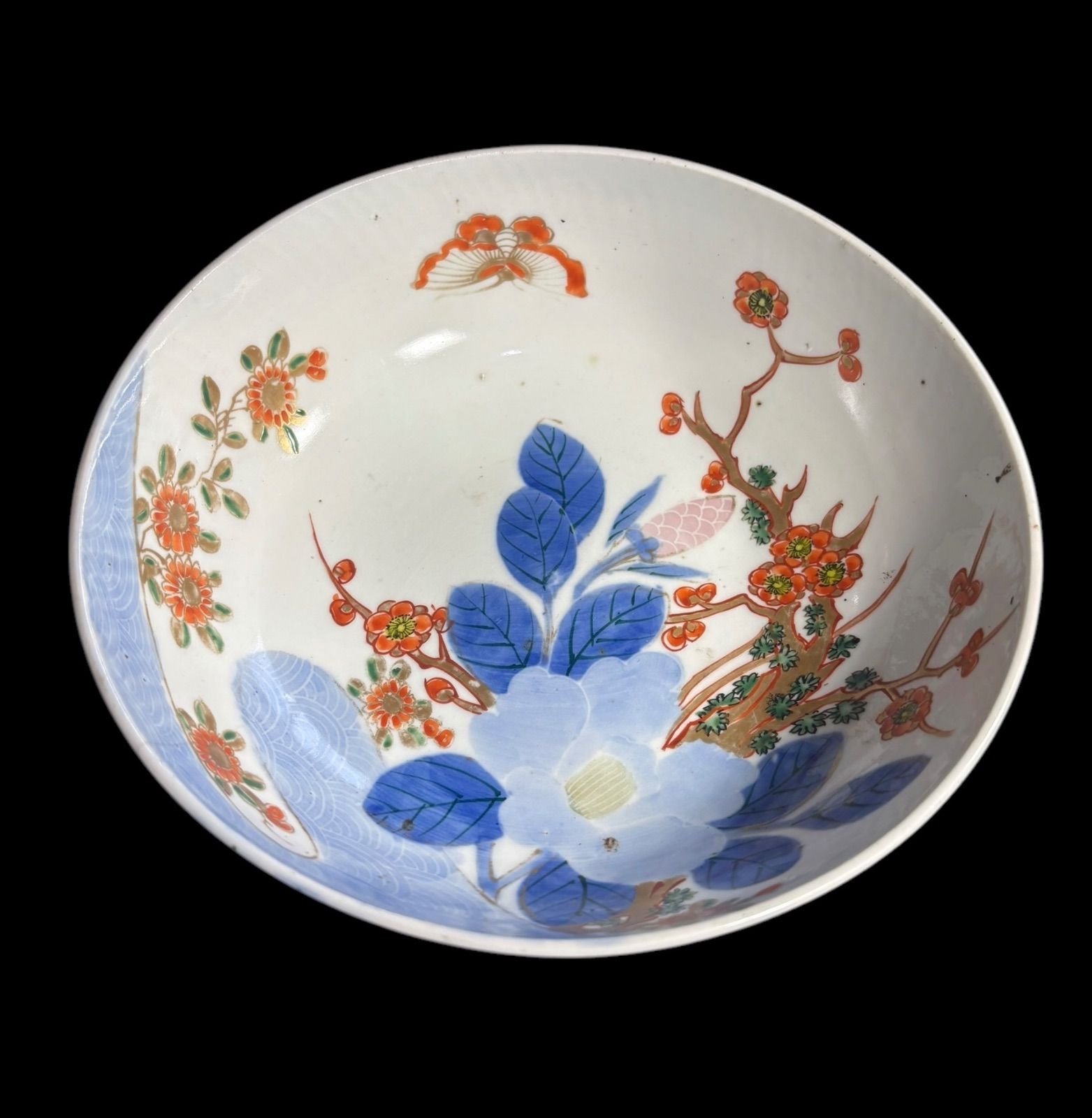 経典 色絵 金彩 [蝶草花文] 大鉢 現品限り!!】古伊万里 大皿 鉢 丸皿 工芸品