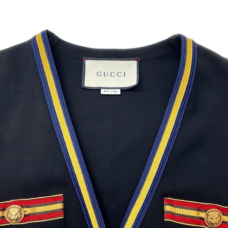 グッチ タイガーボタン レーヨン 半袖 ワンピース ブラック グッチ GUCCI ワンピース レーヨン ブラック 黒 タイガーボタン