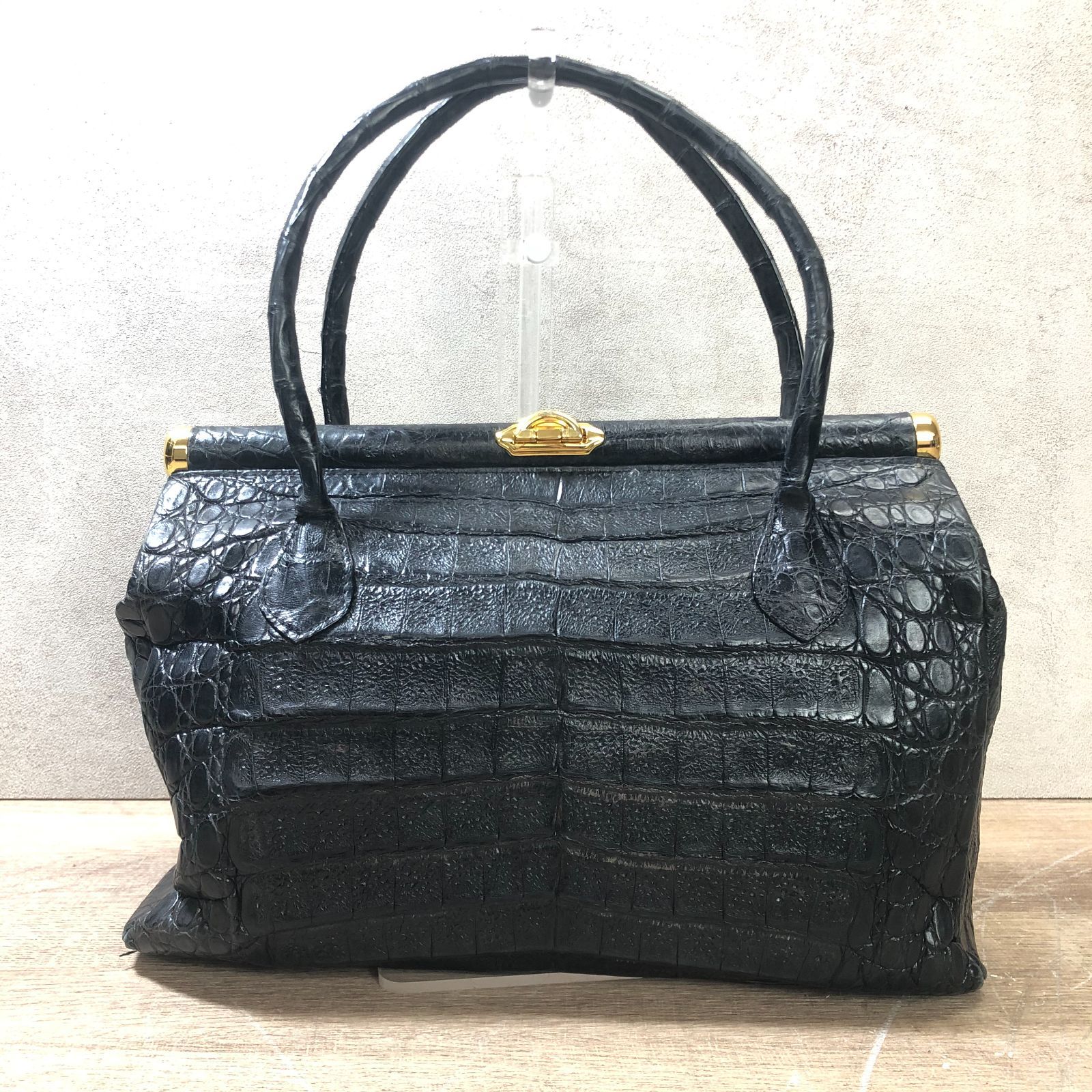 GENUINE CROCODILE SKIN レザーハンドバッグ ブラック クロコダイル 本