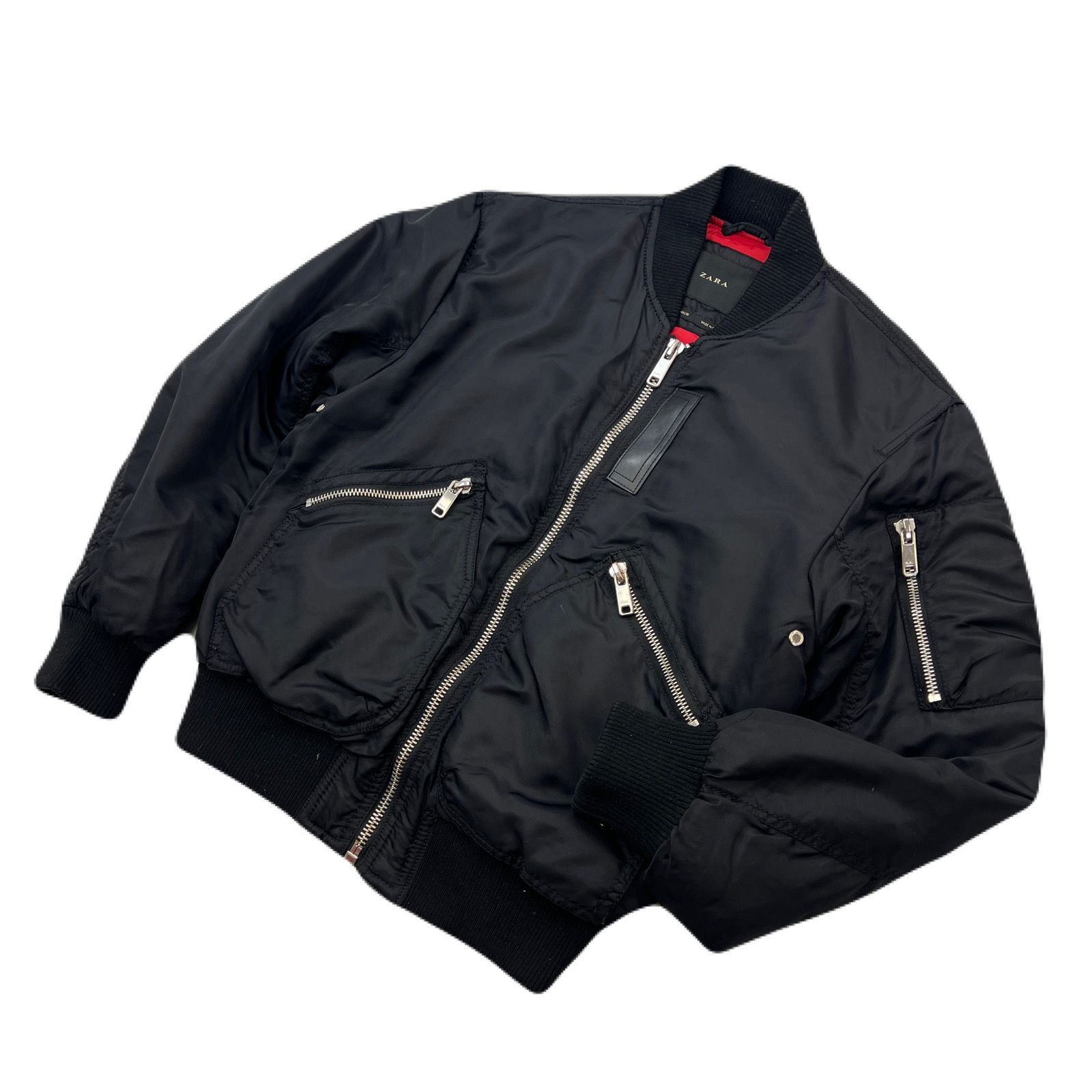 極美品　ZARA ザラ オーバーサイズMA-1 ブルゾンジャケット L ブラック ZARA - 訳ありZARAオーバーサイズ フェイクレザーMA-1ブラックL