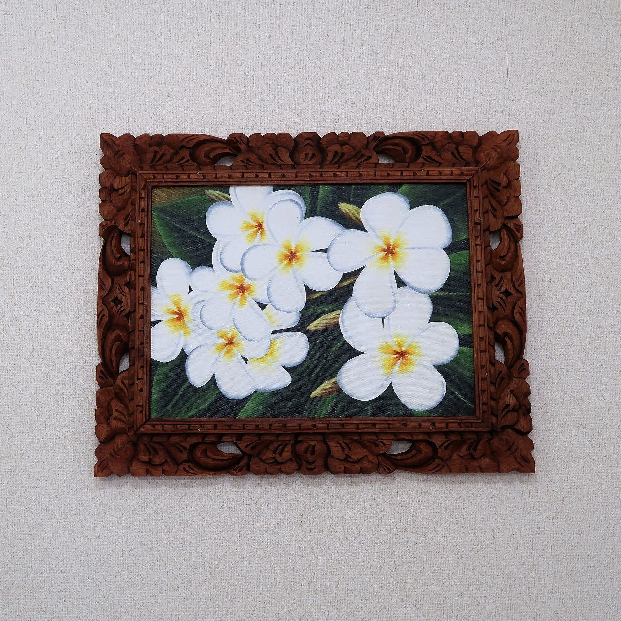 プルメリアの絵 ホワイト 42X52 絵画 花の絵 リゾート