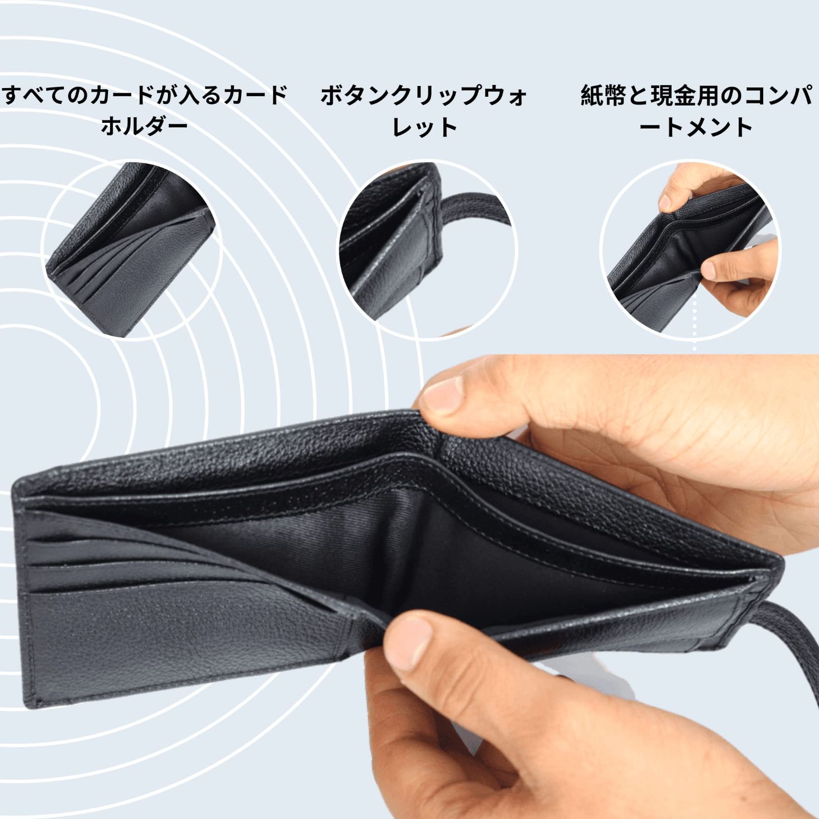 ブラウン メンズレザー二つ折りウォレット 本革ウォレット カード 入り 軽量コンパクト箱型薄いウォレット HORSIN