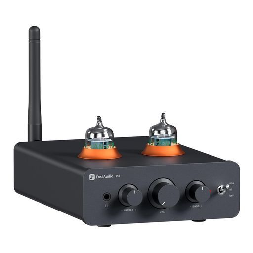 FosiAudioP3真空管プリアンプヘッドホンアンプ小型ホームオーディオミニ真空管プリアンプBluetoothaptXLLHD高低音制御対応HiFiステレオアクティブスピーカー適用RCA|AUXポート搭載電源付き