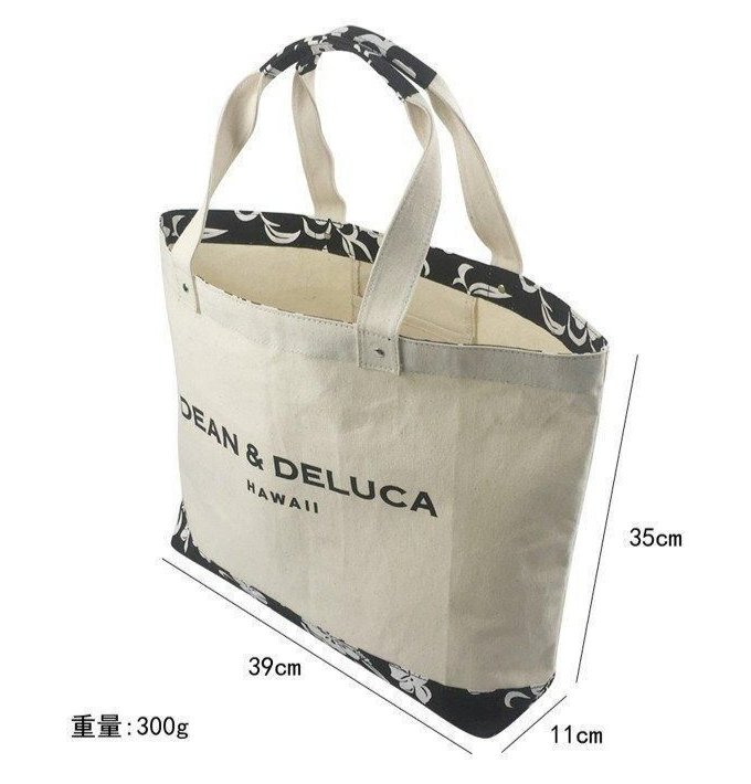 DEAN＆DELUCA ディーン＆デルーカ ショルダーバッグキャンバス トートバッグ HAWAII限定 ハイビスカス柄 Natural 　Lサイズ