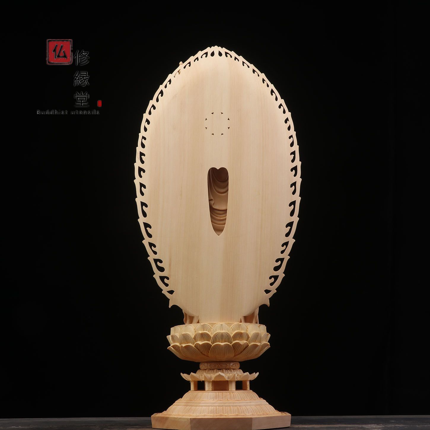 修縁堂】木彫り 仏像 千手観音菩薩立像 彫刻 一刀彫 天然木檜材 ご利益