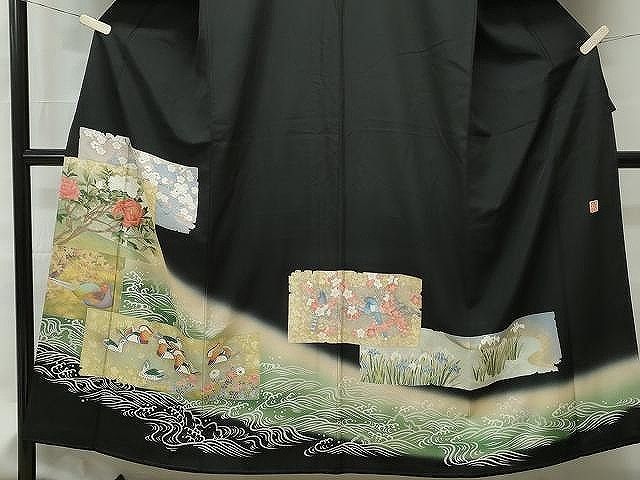 訪問着 四季の花模様 金駒刺繍 金彩 青磁色 トールサイズ K-4380 -