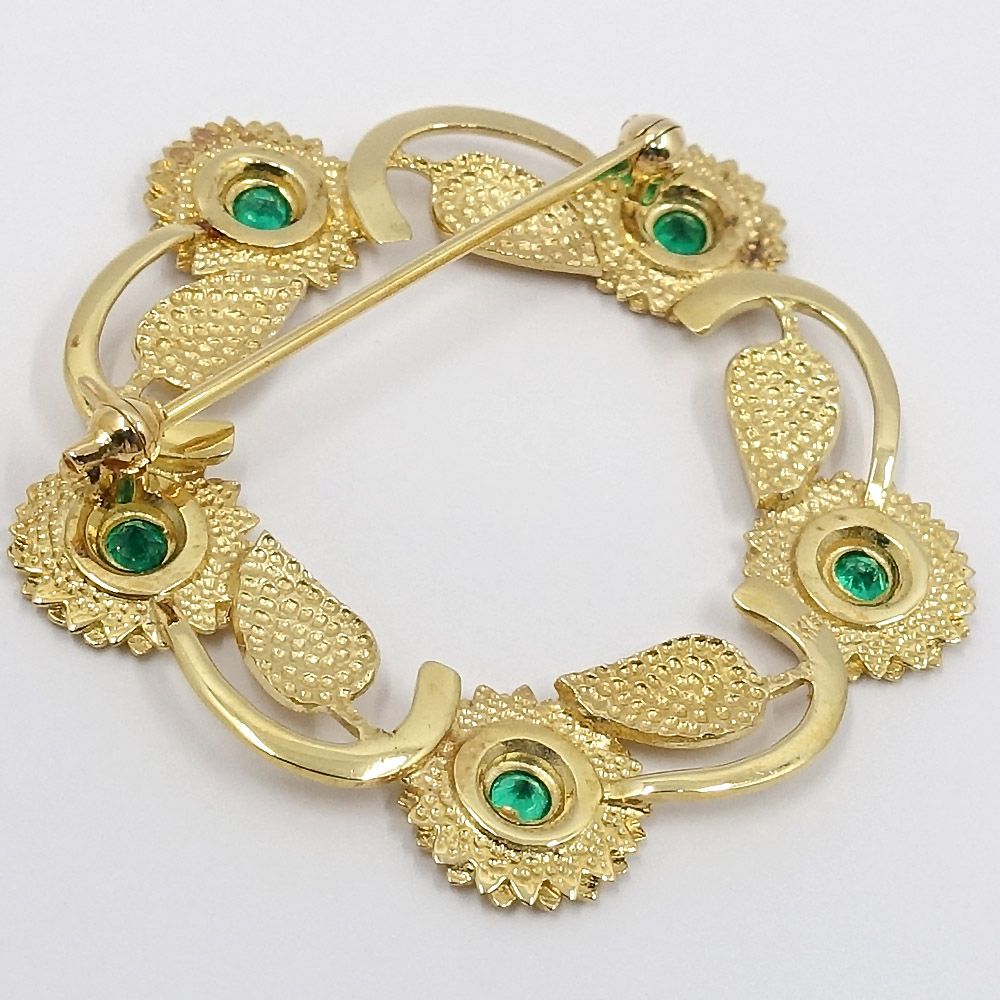 栄 ジュエリー ピンブローチ リーフデザイン エメラルド ストーン K18YG 女性 約7.8g 本体のみ