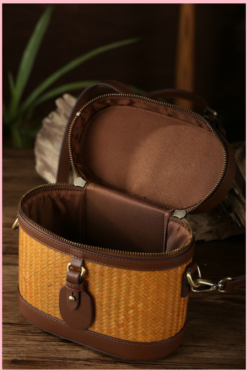 竹編みレザー2WAYバッグ レディース 手作り 自然素材 和洋兼用 軽量