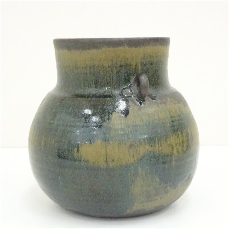 加藤釥造 蒼釉双耳花生（共箱） 花瓶 花器 おしゃれ フラワー