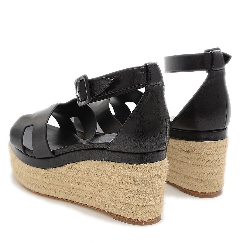 【美品】エルメス エスパドリーユ エルダ ウェッジソール サンダル 黒 37 エルメス エルダ レザー ウェッジソールサンダル 37 レディース