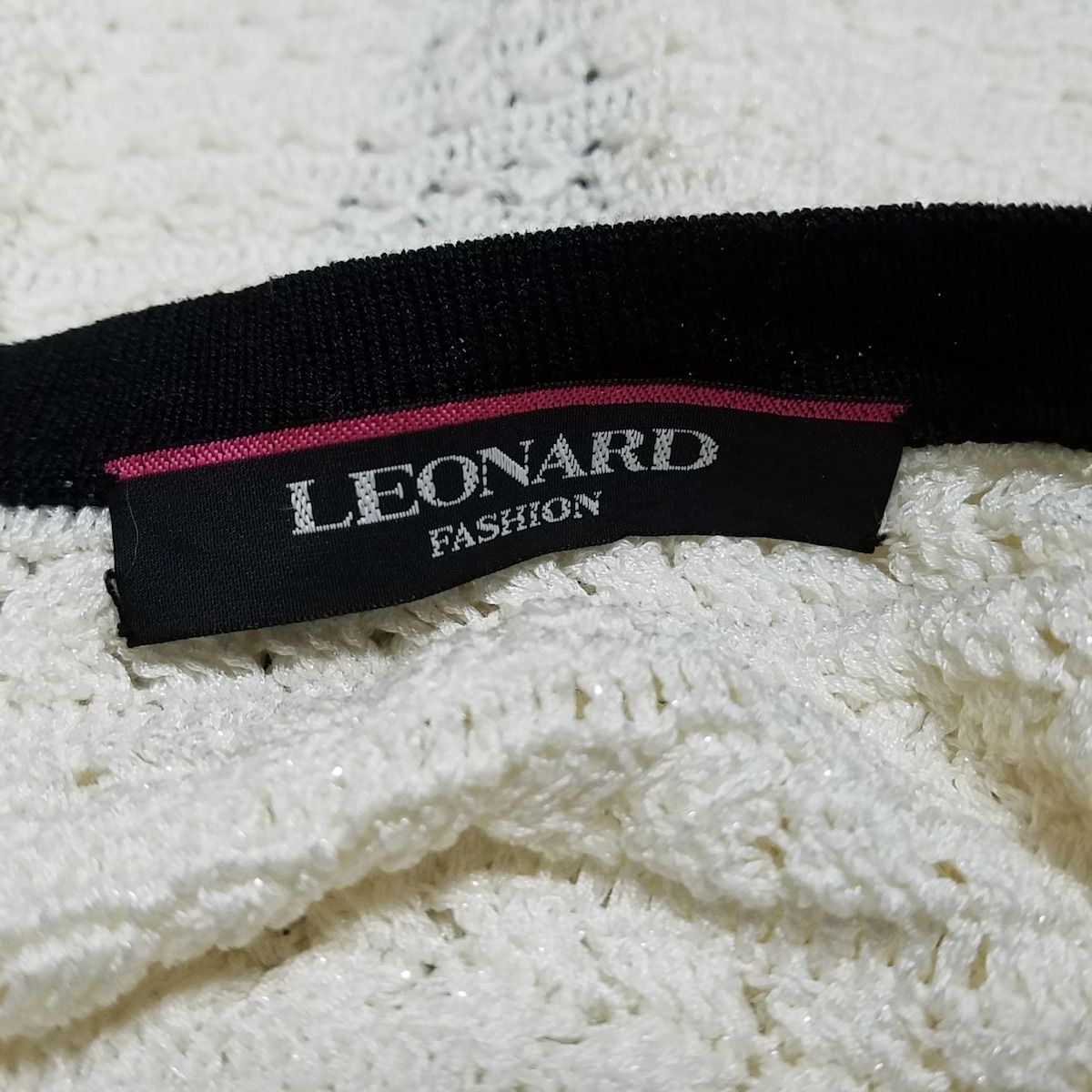 LEONARD(レオナール) カーディガン サイズ40 M レディース - 白×黒×グレー 長袖/ビーズ