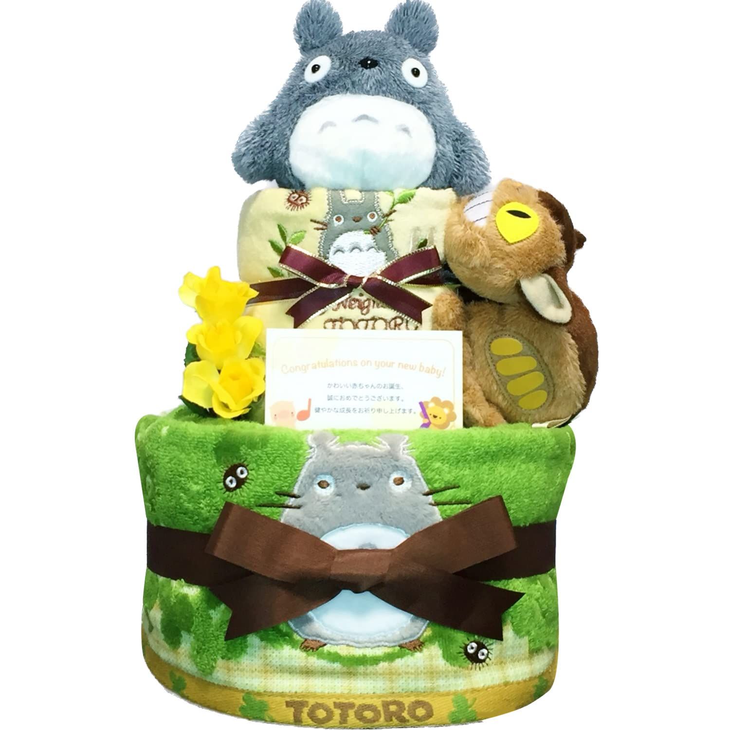 KanonBabys おむつケーキ 男の子 女の子 トトロ 出産祝い 2段 Mサイズ 5001 ハーフバースデー 1歳の誕生日に おむつサイズＭ