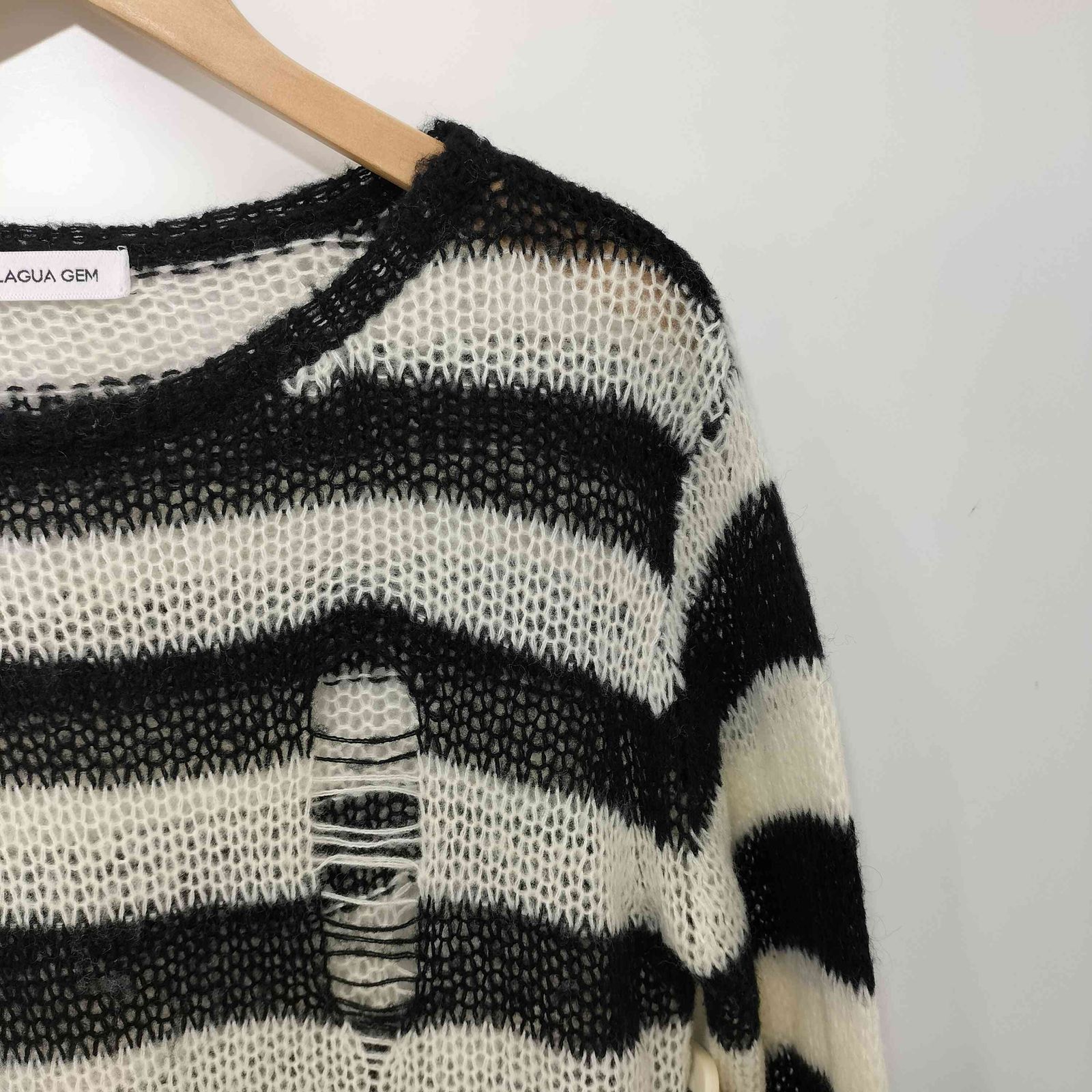 LAGUA GEM ダメージニットトップス LAGUA GEM ベージュ クロップド