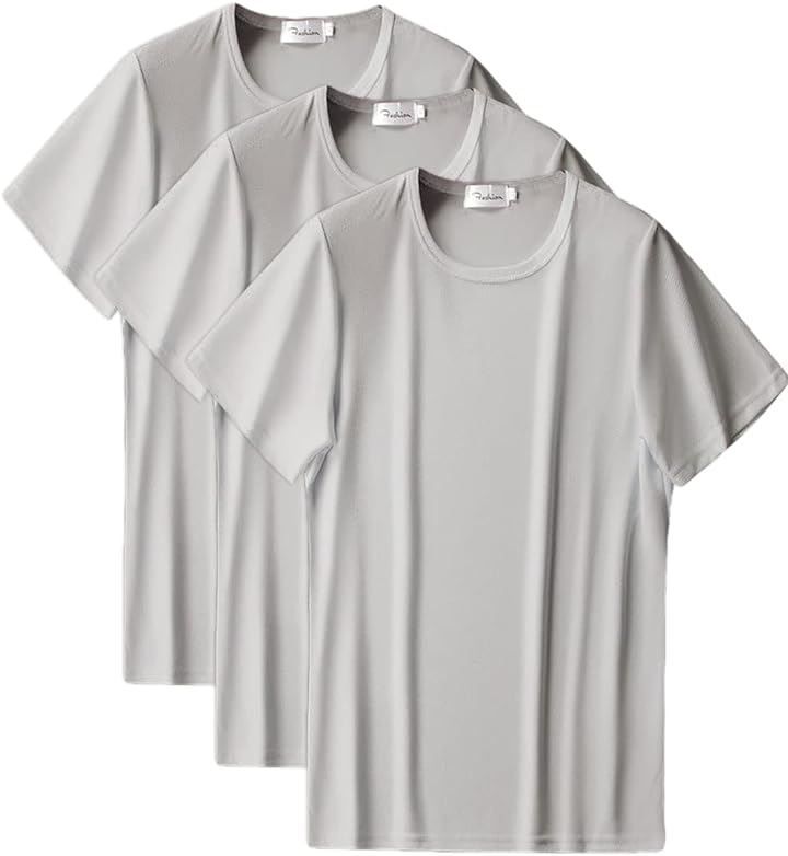 GANATA（ガナタ） インナーシャツ メンズ 半袖 メッシュ 3枚 下着 肌着( ライトグレー，  2XL)