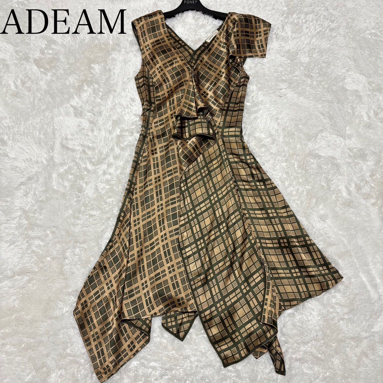 ADEAMワンピース アシンメトリー 近年 ADEAM アディアム チェックアシンメトリーワンピース