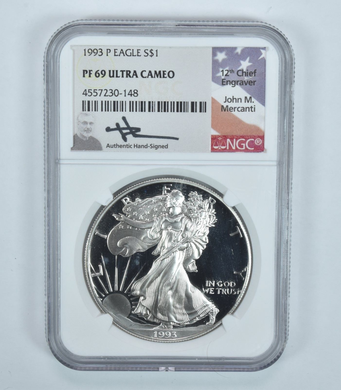 1993P アメリカン シルバー イーグル メルカンティ サイン入り PF69 UCAM NGC