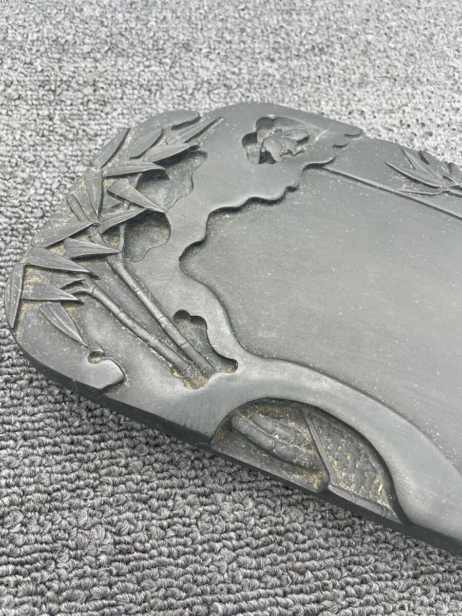 現状品】うさぎ竹彫 硯 石彫 骨董 書道 文房具 中国美術 m9071