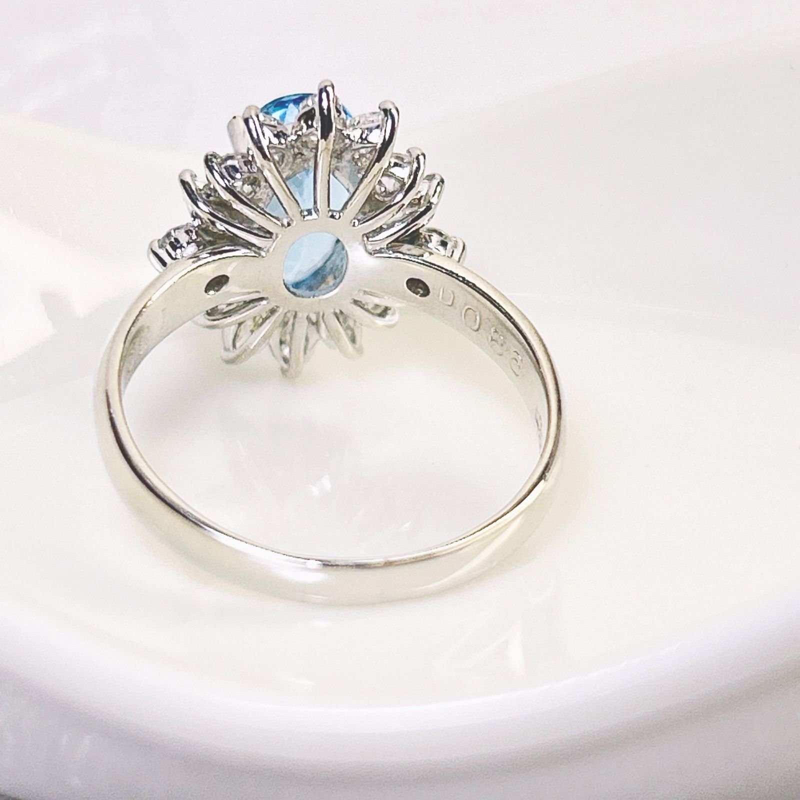 鑑別書付き アクアマリン ダイヤ pt900 リング PT900天然アクアマリン