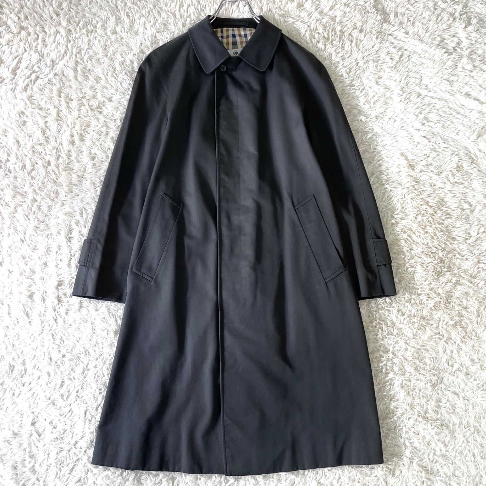 モデル Aquascutum アクアスキュータム ハロッズ別注 バルマカーンコート ステン コート クラブチェック 比翼仕立て ブラック 黒 英国製