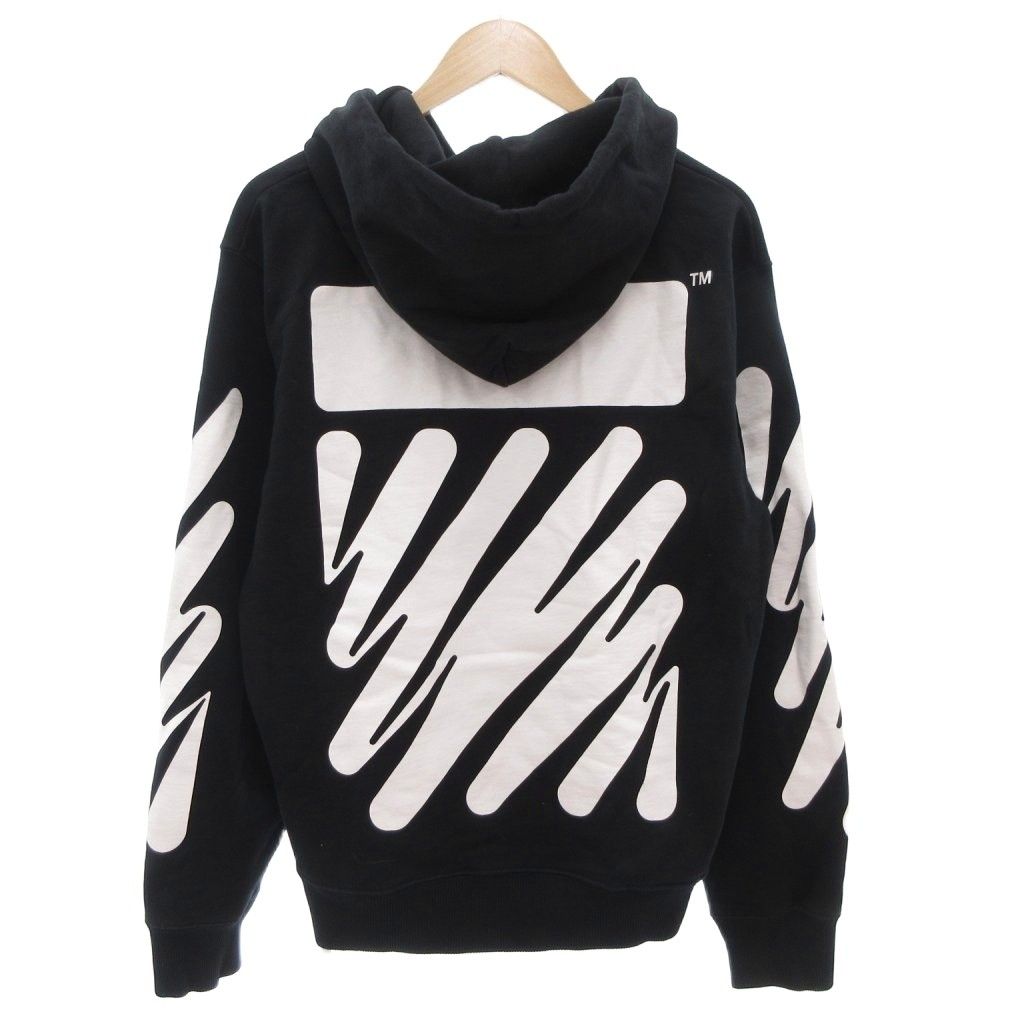 オフホワイト OFF WHITE WAVE DIAG SLIM パーカー フーディ プルオーバー バックプリント スウェット M 黒 ブラック |AE GY18