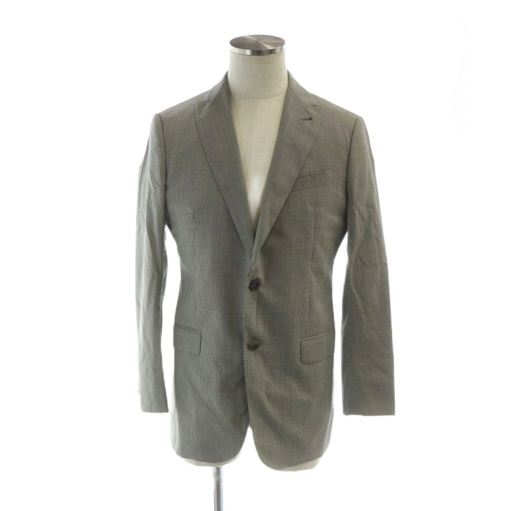アルマーニ コレツィオーニ ARMANI COLLEZIONI セットアップ スーツ 上下 テーラードジャケット パンツ シングル 総裏地 ロゴ 長袖 千鳥格子柄 46 S グレー GY18 MQ