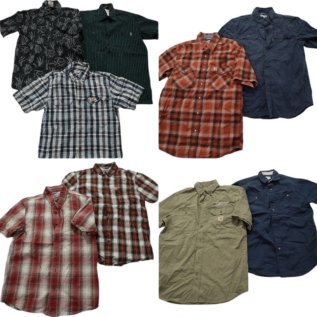 古着卸 カーハート Carhartt 半袖シャツ 9枚セット メンズ S |M オンブレ ストライプ ダブルフラップ 古着 MZ7772